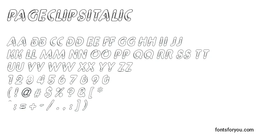 Шрифт PageclipsItalic – алфавит, цифры, специальные символы