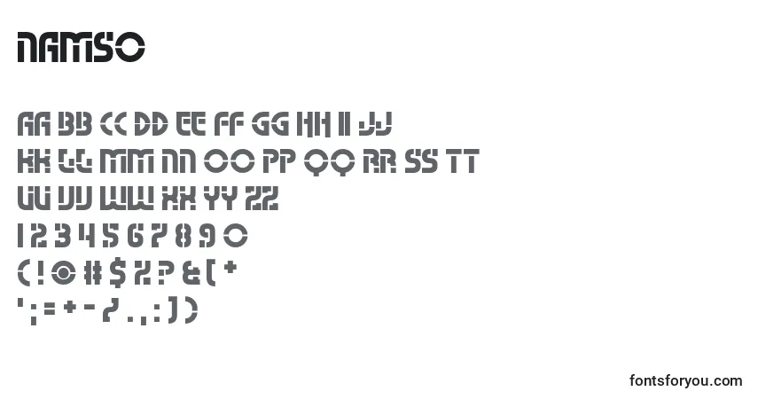 A fonte Namso – alfabeto, números, caracteres especiais