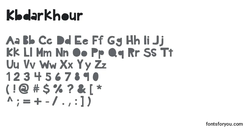 Kbdarkhour-fontti – aakkoset, numerot, erikoismerkit