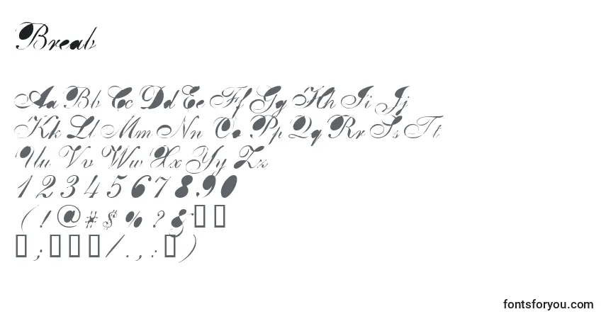 Schriftart Breab – Alphabet, Zahlen, spezielle Symbole