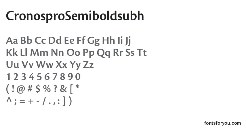 Шрифт CronosproSemiboldsubh – алфавит, цифры, специальные символы