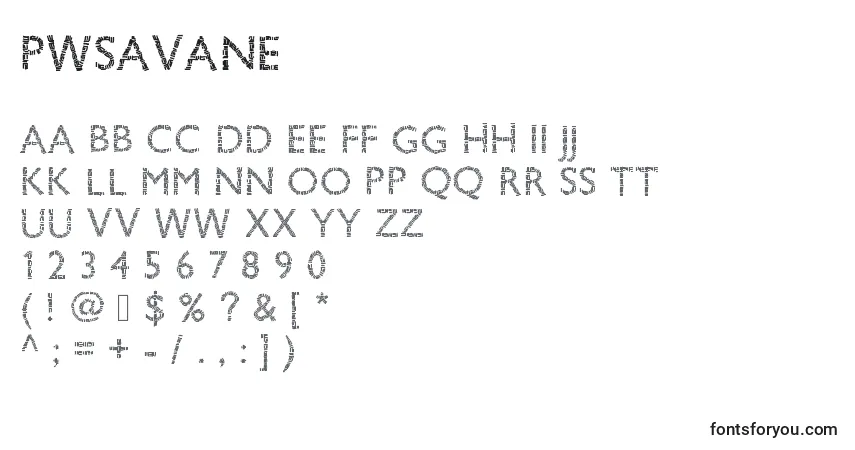 Czcionka Pwsavane – alfabet, cyfry, specjalne znaki