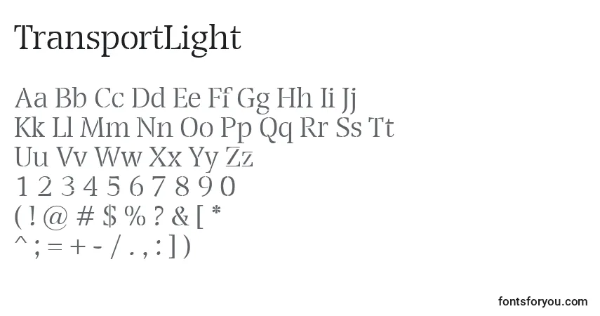 Schriftart TransportLight – Alphabet, Zahlen, spezielle Symbole