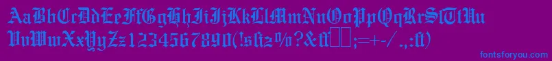 E780BlackletterRegular-Schriftart – Blaue Schriften auf violettem Hintergrund