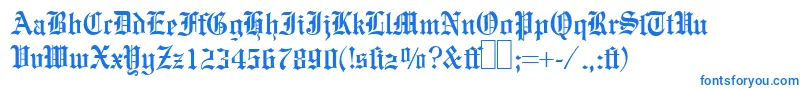 E780BlackletterRegular-Schriftart – Blaue Schriften auf weißem Hintergrund