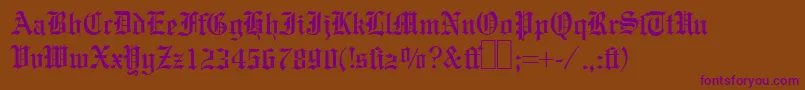 E780BlackletterRegular-fontti – violetit fontit ruskealla taustalla