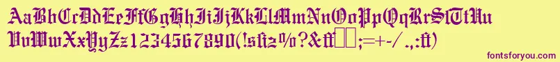 E780BlackletterRegular Font – Purple Fonts on Yellow Background