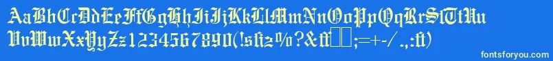 E780BlackletterRegular-fontti – keltaiset fontit sinisellä taustalla