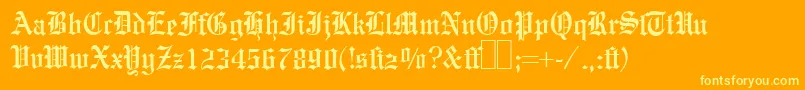 E780BlackletterRegular-fontti – keltaiset fontit oranssilla taustalla