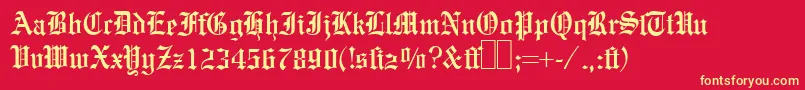 E780BlackletterRegular-fontti – keltaiset fontit punaisella taustalla