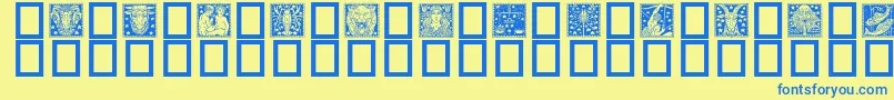 フォントZodiac02 – 青い文字が黄色の背景にあります。