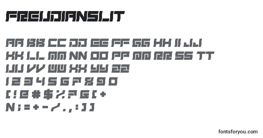 A fonte FreudianSlit – alfabeto, números, caracteres especiais