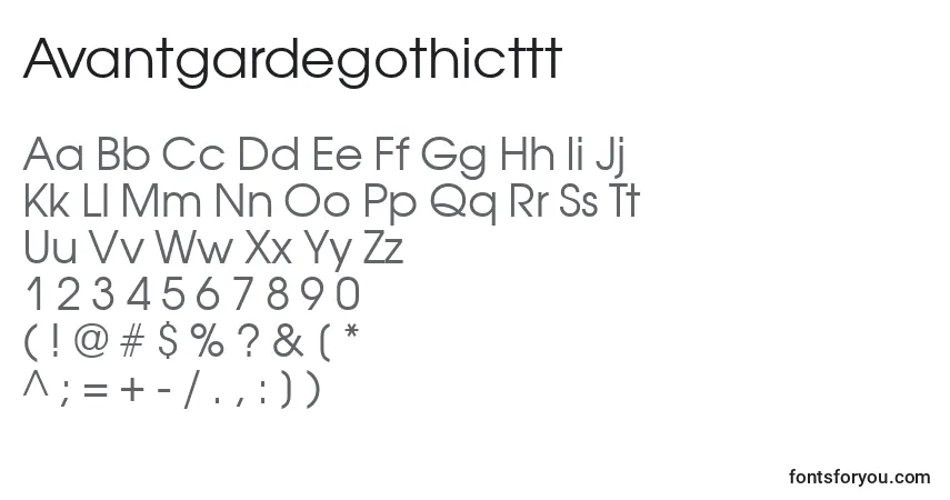 Czcionka Avantgardegothicttt – alfabet, cyfry, specjalne znaki