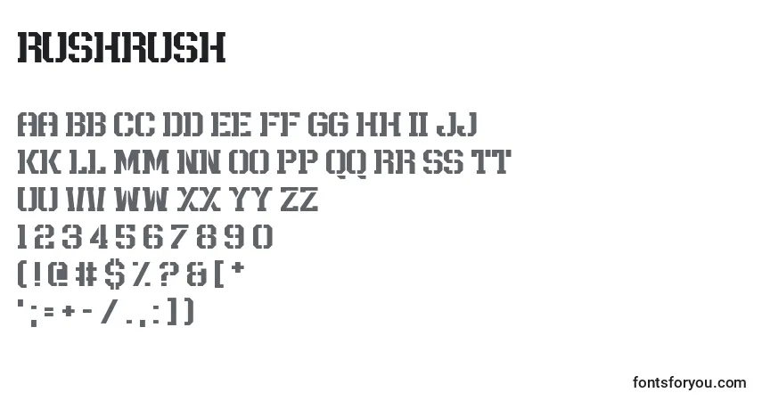 RushRush Font – alphabet, numbers, special characters