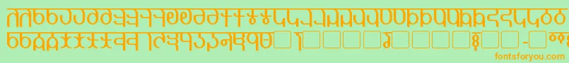 フォントQijomi – オレンジの文字が緑の背景にあります。