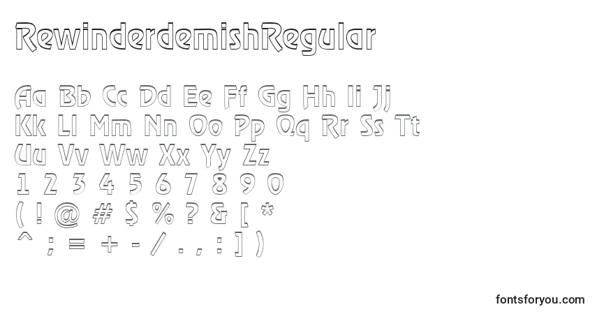 Czcionka RewinderdemishRegular – alfabet, cyfry, specjalne znaki