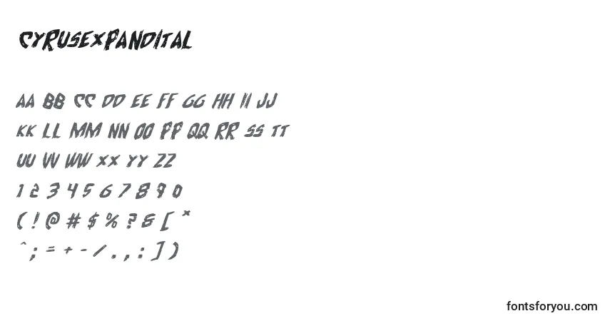 Cyrusexpandital-fontti – aakkoset, numerot, erikoismerkit