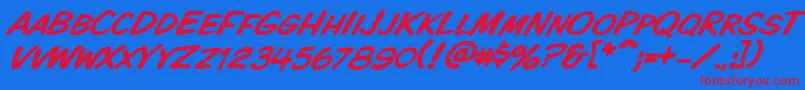 フォントVtckomixationscitalic – 赤い文字の青い背景