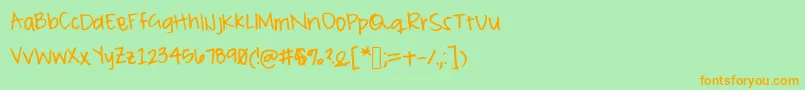 フォントPeameaghan – オレンジの文字が緑の背景にあります。