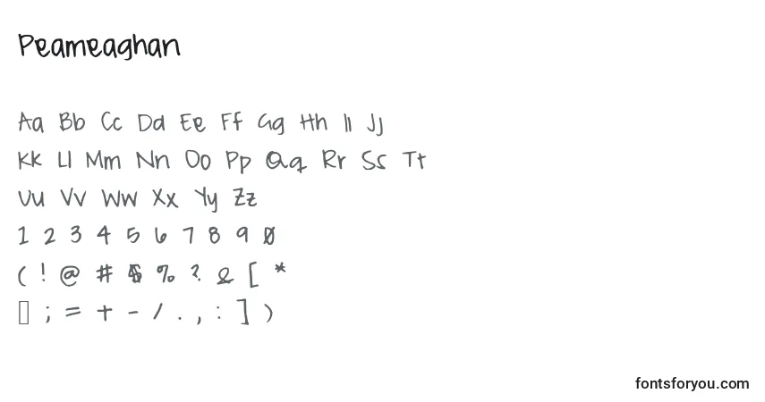 characters of peameaghan font, letter of peameaghan font, alphabet of  peameaghan font
