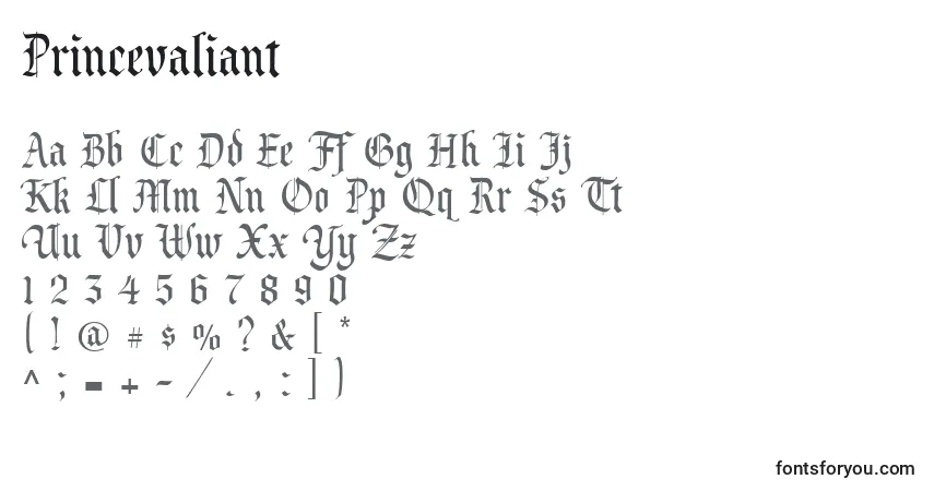 A fonte Princevaliant – alfabeto, números, caracteres especiais