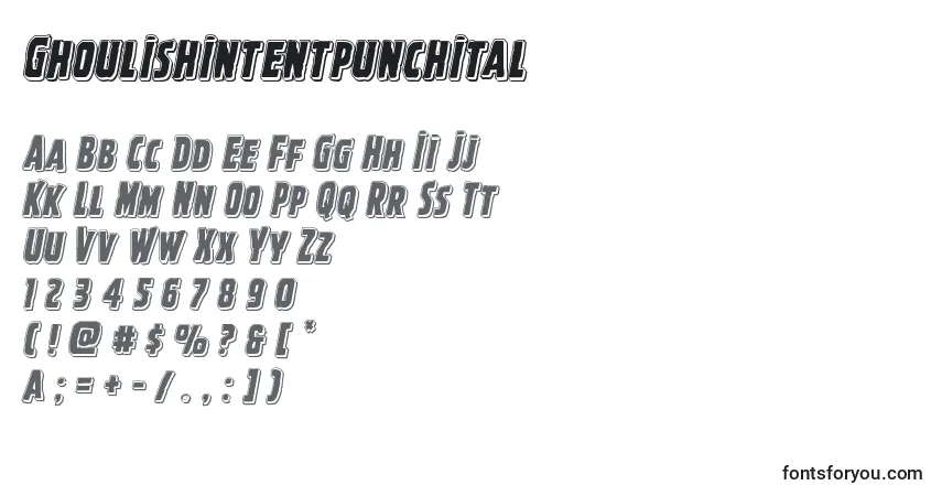Czcionka Ghoulishintentpunchital – alfabet, cyfry, specjalne znaki