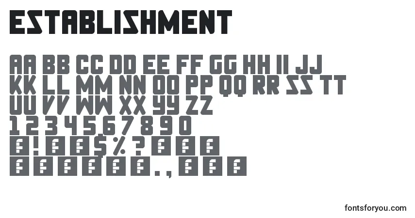 Czcionka Establishment – alfabet, cyfry, specjalne znaki