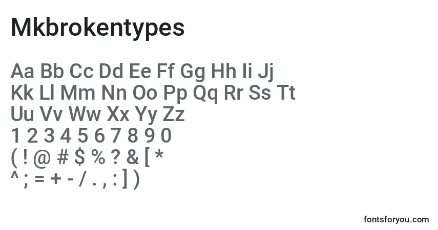 Czcionka Mkbrokentypes – alfabet, cyfry, specjalne znaki