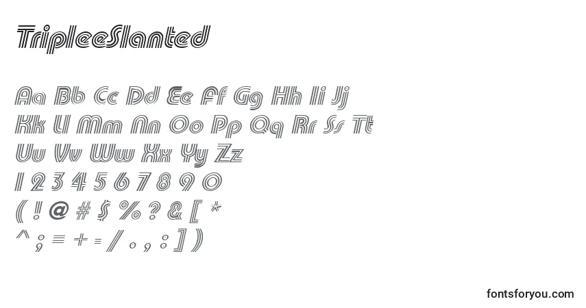 A fonte TripleeSlanted – alfabeto, números, caracteres especiais