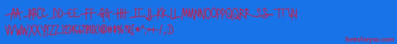 BmdGenerallySpeakingAlternateEndcaps-fontti – punaiset fontit sinisellä taustalla