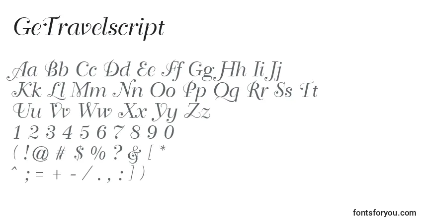 Czcionka GeTravelscript – alfabet, cyfry, specjalne znaki
