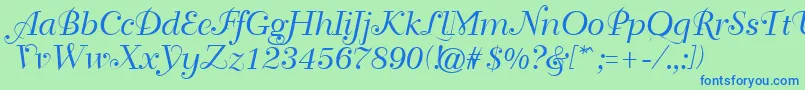 フォントGeTravelscript – 青い文字は緑の背景です。