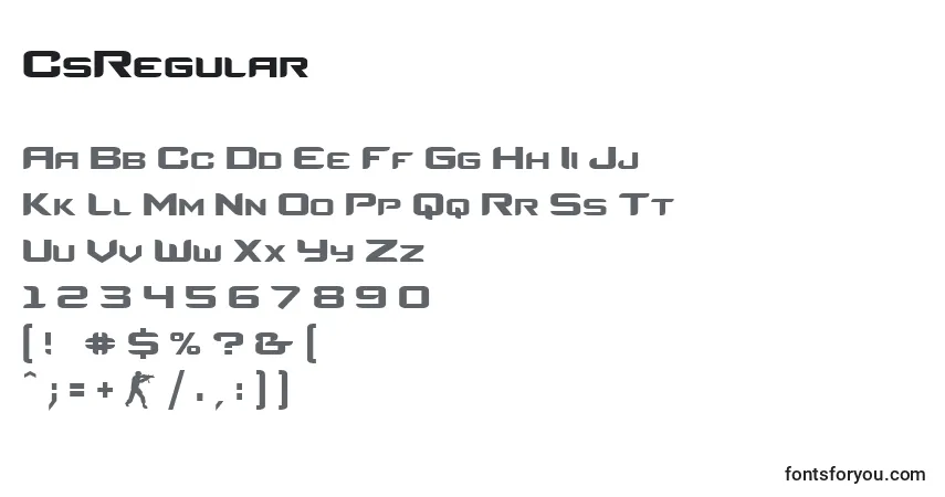 Czcionka CsRegular – alfabet, cyfry, specjalne znaki