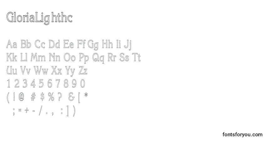 GloriaLighthc-fontti – aakkoset, numerot, erikoismerkit
