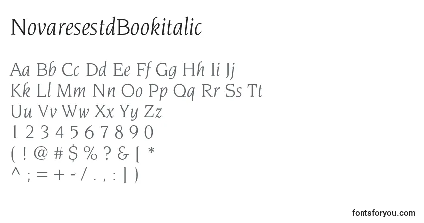 Шрифт NovaresestdBookitalic – алфавит, цифры, специальные символы