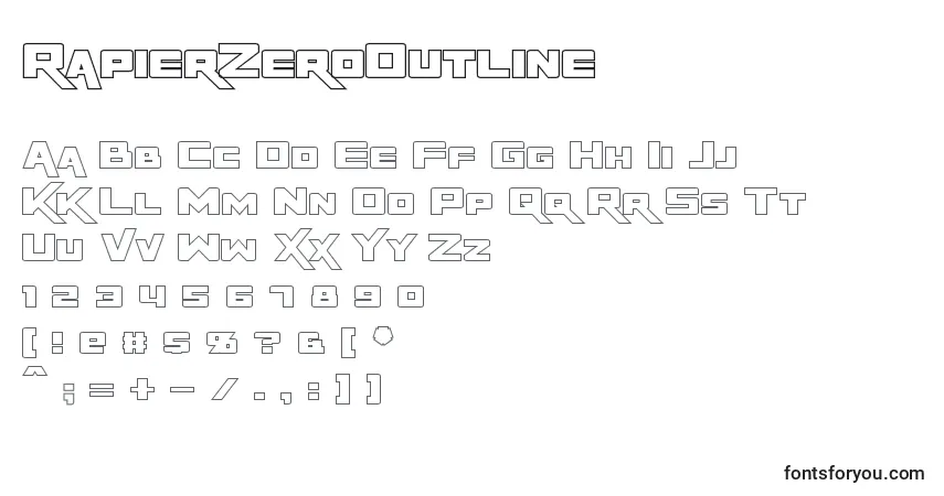 A fonte RapierZeroOutline – alfabeto, números, caracteres especiais