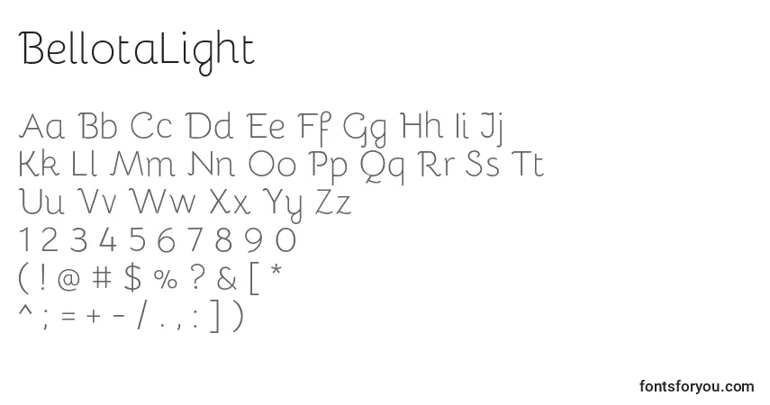 Шрифт BellotaLight – алфавит, цифры, специальные символы