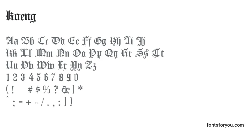 Schriftart Koeng – Alphabet, Zahlen, spezielle Symbole