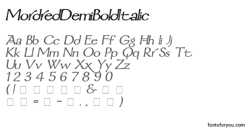 Police MordredDemiBoldItalic - Alphabet, Chiffres, Caractères Spéciaux