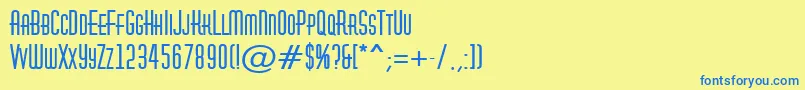 フォントHuxleycapsBold – 青い文字が黄色の背景にあります。