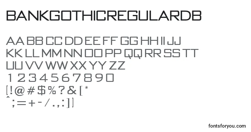 Schriftart BankgothicRegularDb – Alphabet, Zahlen, spezielle Symbole