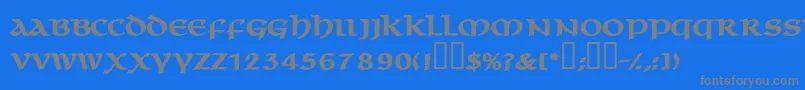 フォントMacedoncapssskBold – 青い背景に灰色の文字