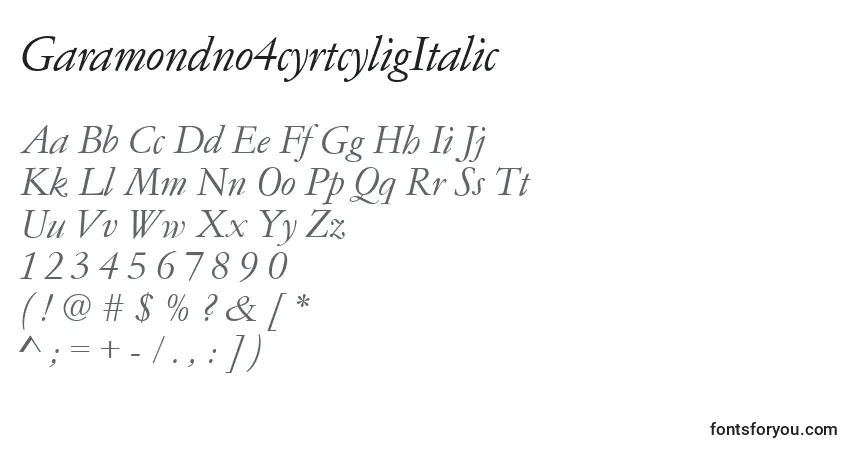 Шрифт Garamondno4cyrtcyligItalic – алфавит, цифры, специальные символы