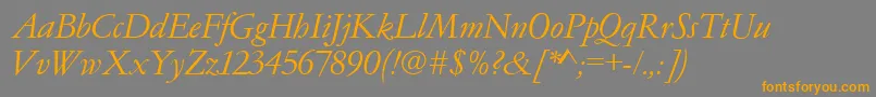 フォントGaramondno4cyrtcyligItalic – オレンジの文字は灰色の背景にあります。