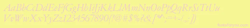 Garamondno4cyrtcyligItalic-fontti – vaaleanpunaiset fontit keltaisella taustalla
