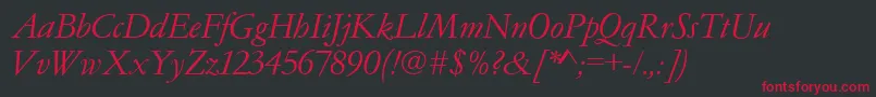 Garamondno4cyrtcyligItalic-Schriftart – Rote Schriften auf schwarzem Hintergrund