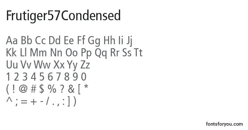 A fonte Frutiger57Condensed – alfabeto, números, caracteres especiais