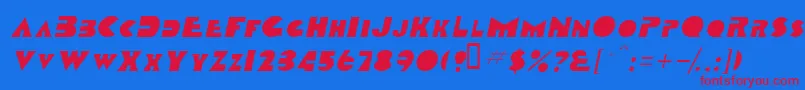 TobagoscapssskItalic-Schriftart – Rote Schriften auf blauem Hintergrund