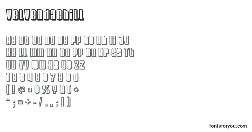 Schriftart Velvendachill – Alphabet, Zahlen, spezielle Symbole