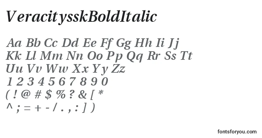 A fonte VeracitysskBoldItalic – alfabeto, números, caracteres especiais